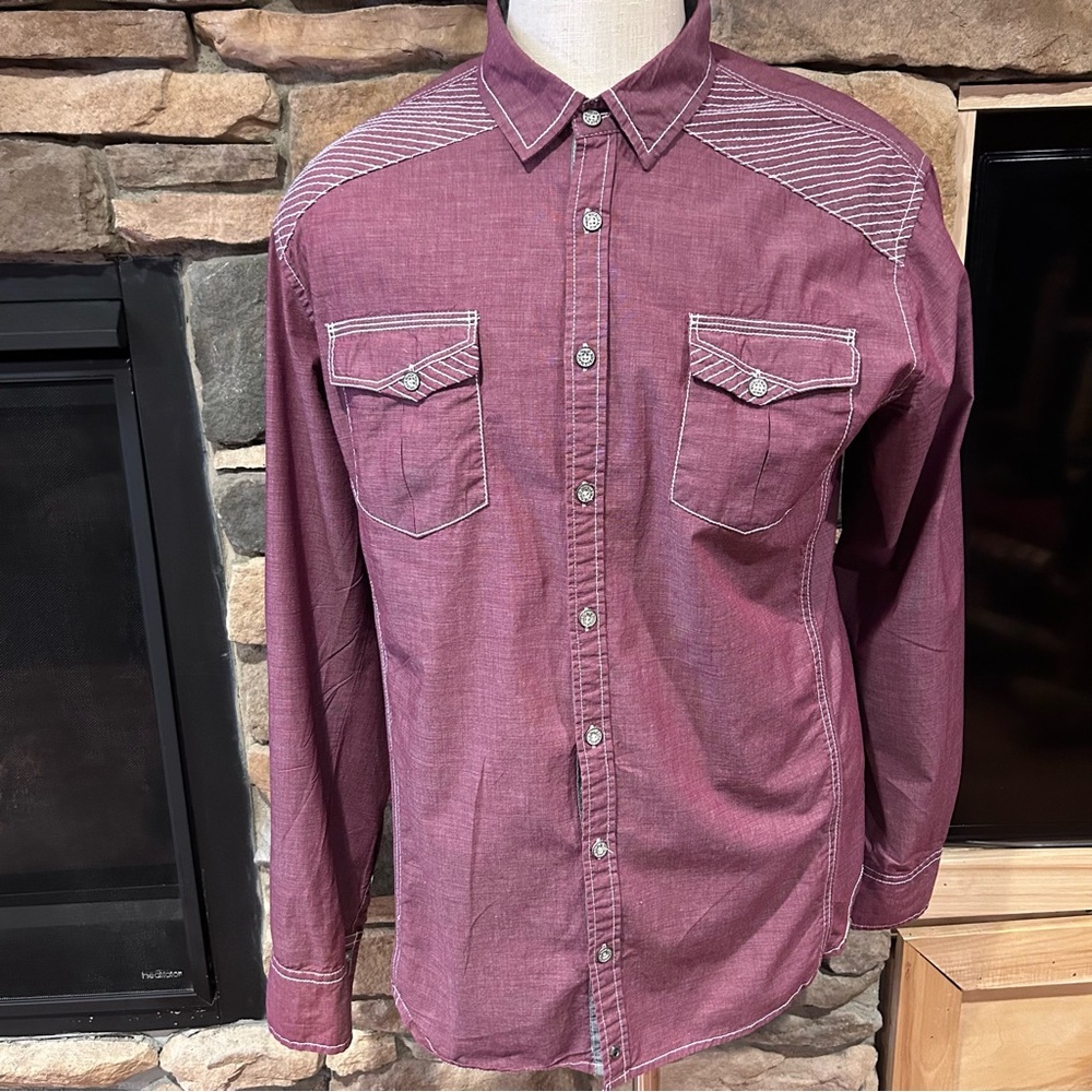 Men's black buckle, Burgundy Western Shirt men’s size‎ XL
